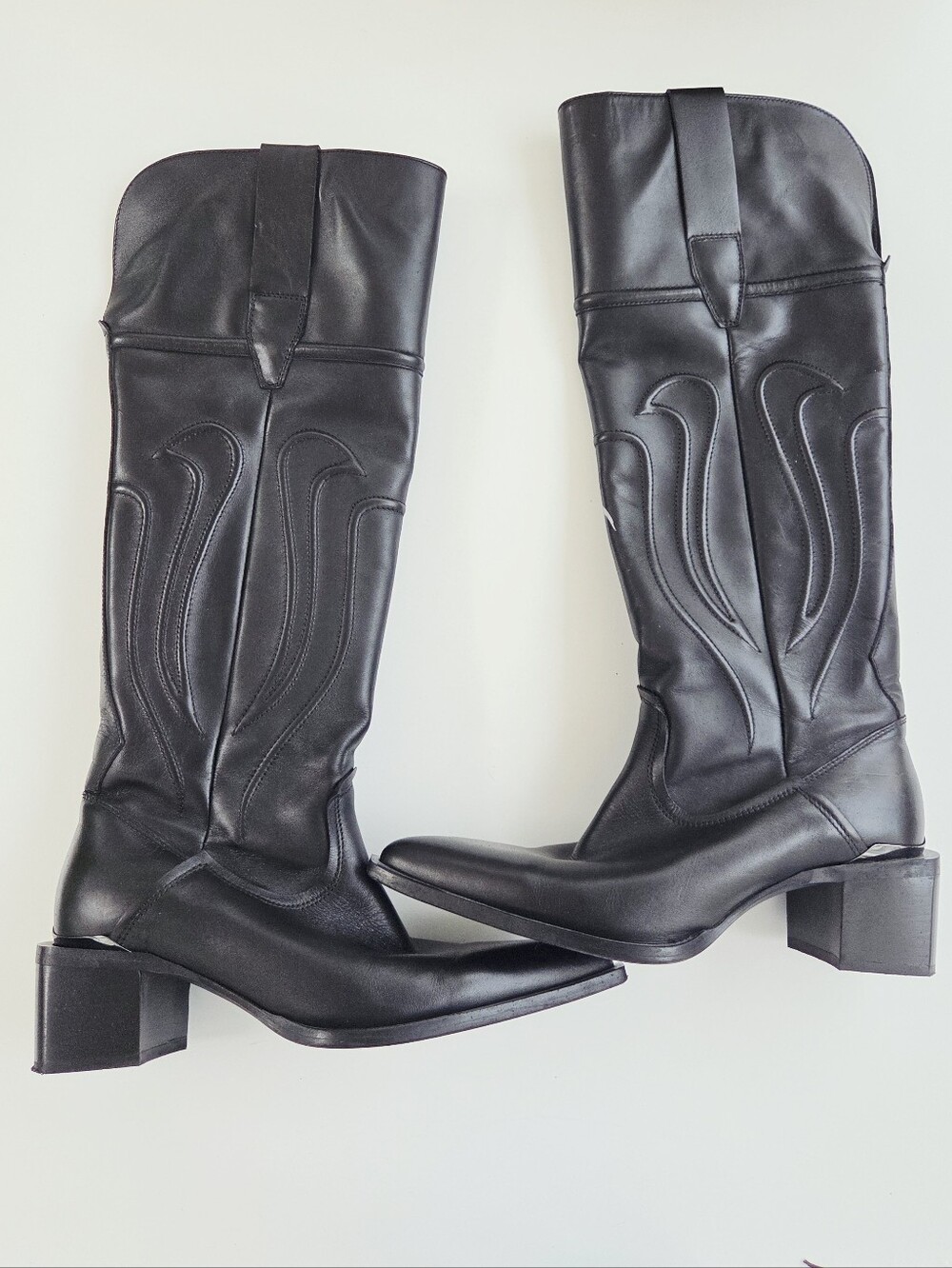Zara black leather knee-high cowboy Western boots Size 38 7.5 - Picture 5 of 9
